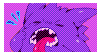 A yawning gengar, a spiky purple creature from Pokemon.